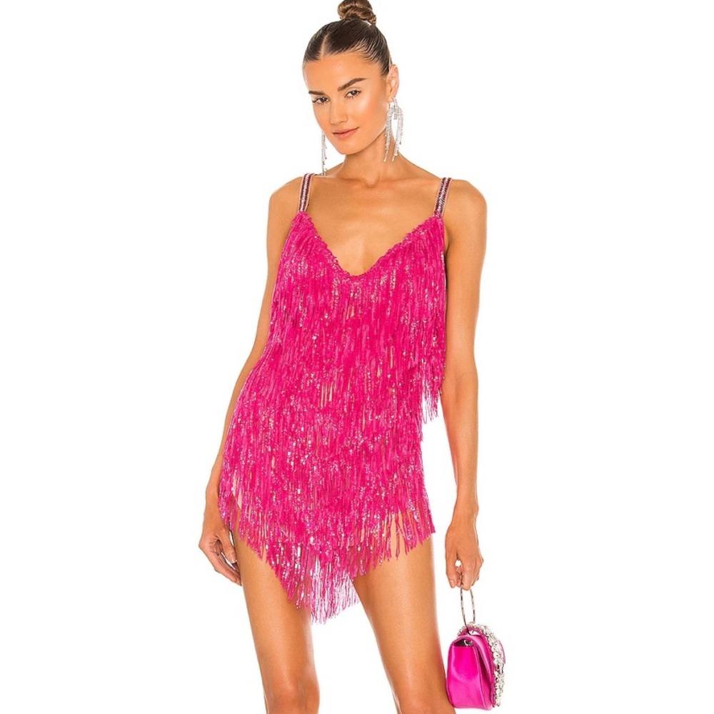 Bronx and Banco Fuchsia Fringe Strap Mini Dress